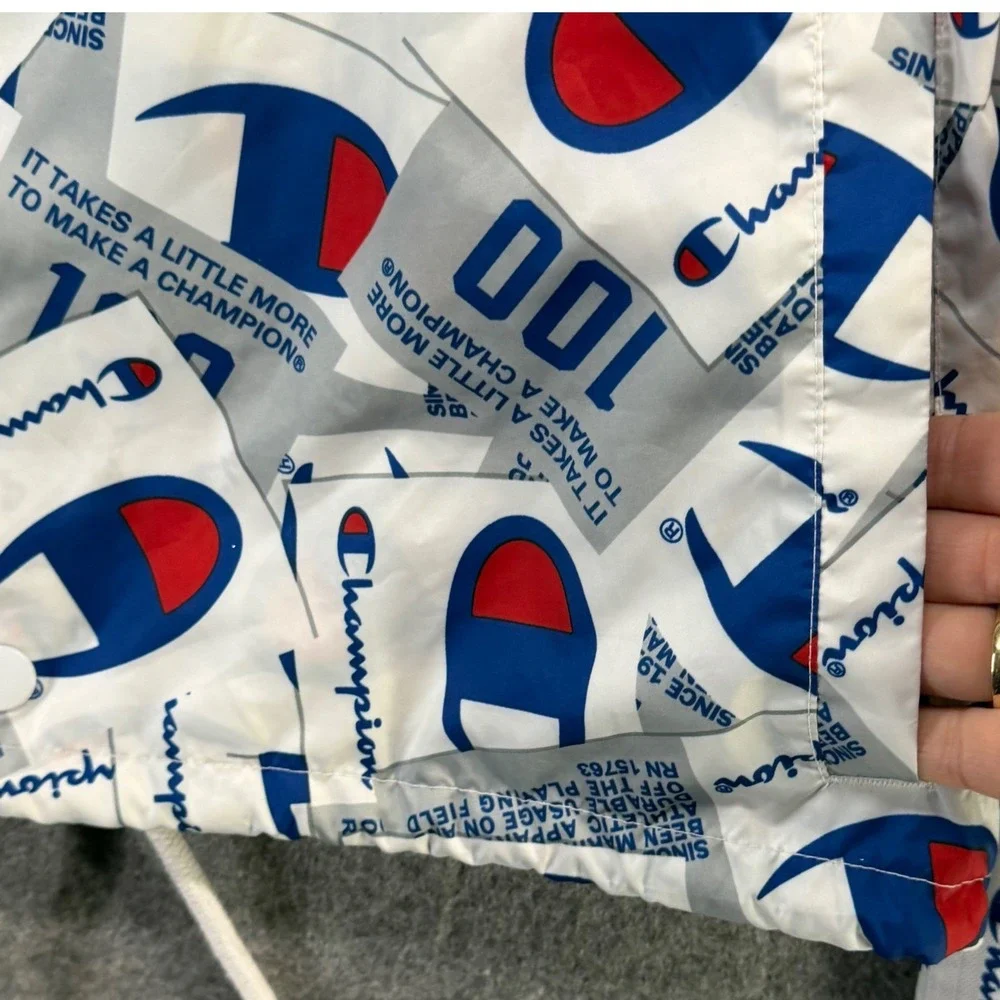 Champion‎ 100 Year Anniversary Cropped Coach Jacket M AOP Logo Y2K Streetwear
